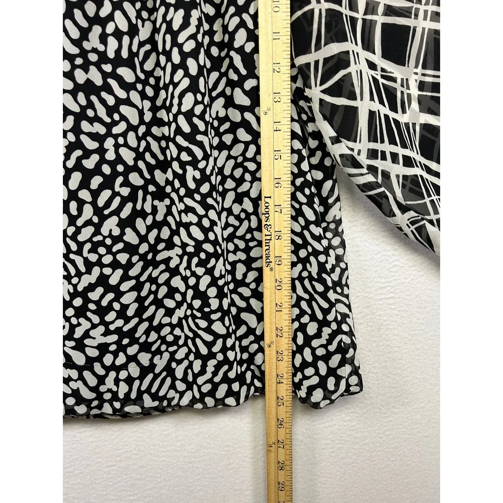 Ann Taylor Mixed Print Abstract Blouse Womens Small Black White 3/4 Sleeve Top